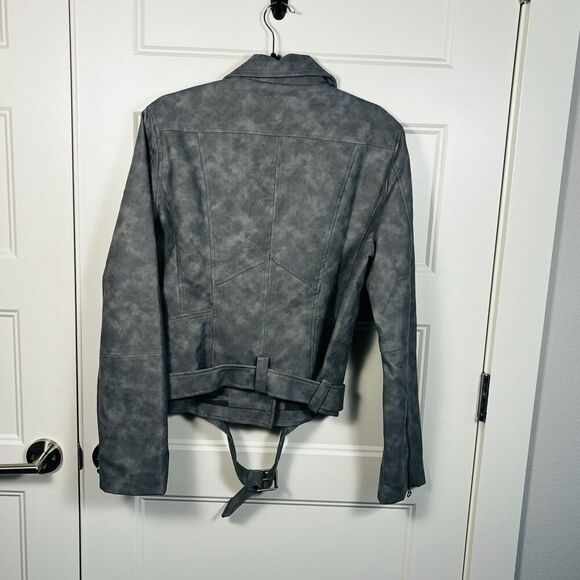 NWT Charcoal Grey Vegan‎ Leather Size XL Gray Zip Pockets Asymmetrical Belted - Picture 9 of 9